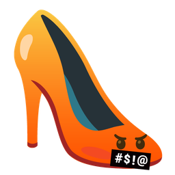 face with symbols on mouth and high-heeled shoe