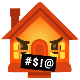 face with symbols on mouth and house