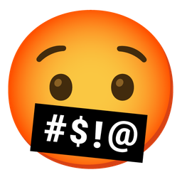 face with symbols on mouth and hushed face