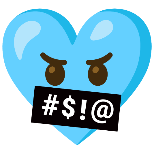 Face with symbols on mouth and Light blue heart