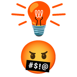 face with symbols on mouth and light bulb