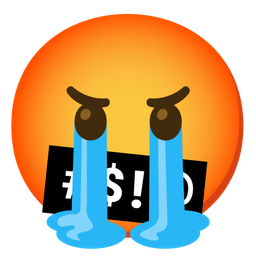 face with symbols on mouth and loudly crying face