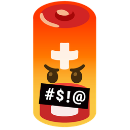 face with symbols on mouth and low battery