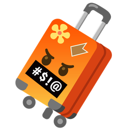face with symbols on mouth and luggage