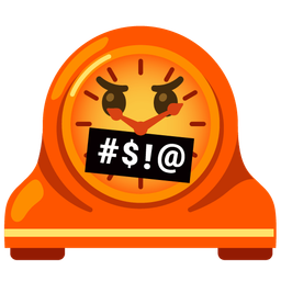 face with symbols on mouth and mantelpiece clock