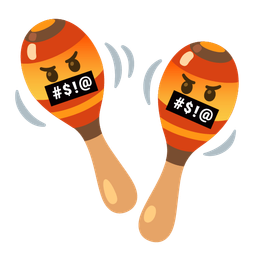 face with symbols on mouth and maracas