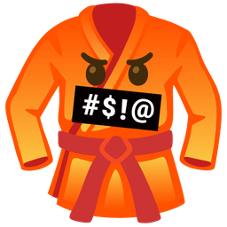 face with symbols on mouth and martial arts uniform