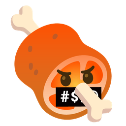 face with symbols on mouth and meat on bone