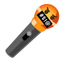 face with symbols on mouth and microphone