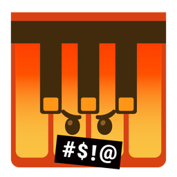 face with symbols on mouth and musical keyboard