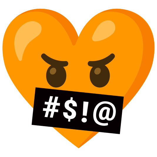 Face with symbols on mouth and Orange heart