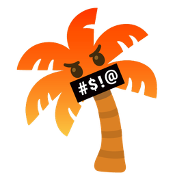 face with symbols on mouth and palm tree