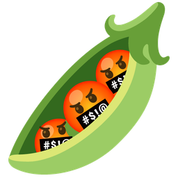 face with symbols on mouth and pea pod