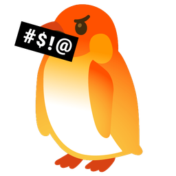 face with symbols on mouth and penguin