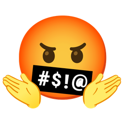 face with symbols on mouth and person shrugging