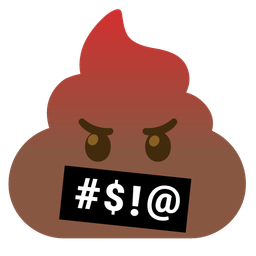 face with symbols on mouth and pile of poo