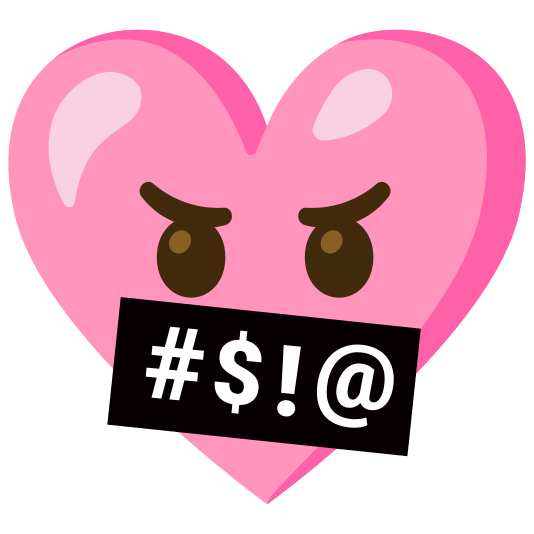 Face with symbols on mouth and Pink heart