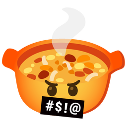 face with symbols on mouth and pot of food