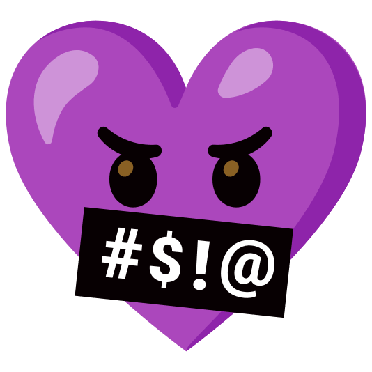 Face with symbols on mouth and Purple heart