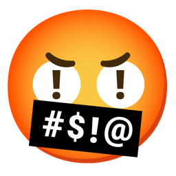 face with symbols on mouth and red exclamation mark