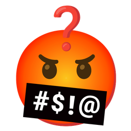 face with symbols on mouth and red question mark