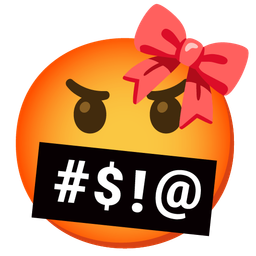 face with symbols on mouth and ribbon