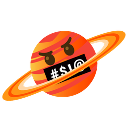 face with symbols on mouth and ringed planet