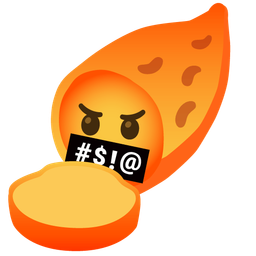 face with symbols on mouth and roasted sweet potato