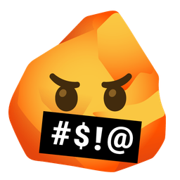 face with symbols on mouth and rock