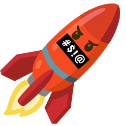 face with symbols on mouth and rocket