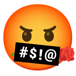 face with symbols on mouth and rose