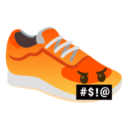 face with symbols on mouth and running shoe