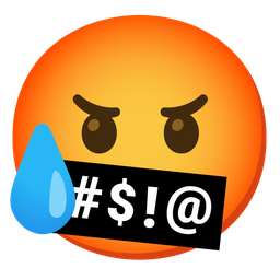 face with symbols on mouth and sad but relieved face