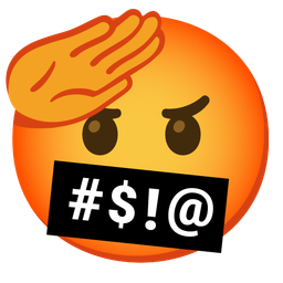 face with symbols on mouth and saluting face