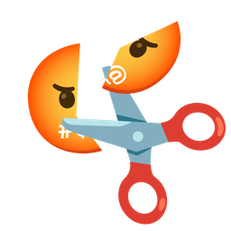 face with symbols on mouth and scissors