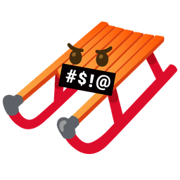 face with symbols on mouth and sled