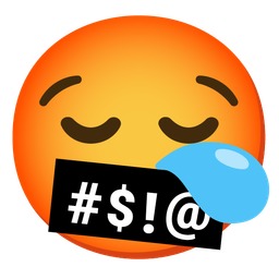 face with symbols on mouth and sleepy face