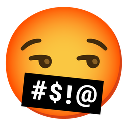 face with symbols on mouth and smirking face