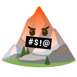 face with symbols on mouth and snow-capped mountain