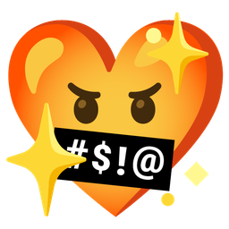 face with symbols on mouth and sparkling heart