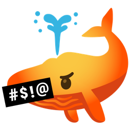 face with symbols on mouth and spouting whale