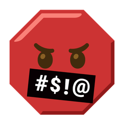 face with symbols on mouth and stop sign