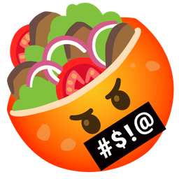 face with symbols on mouth and stuffed flatbread