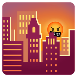 face with symbols on mouth and sunset