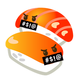 face with symbols on mouth and sushi