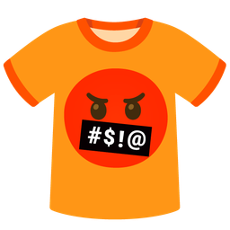 face with symbols on mouth and t-shirt