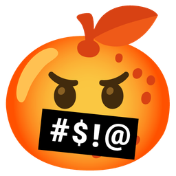 face with symbols on mouth and tangerine