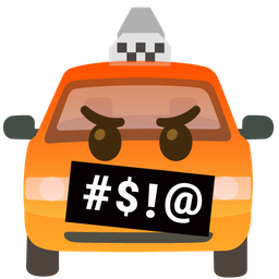 face with symbols on mouth and taxi