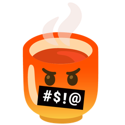 face with symbols on mouth and teacup without handle