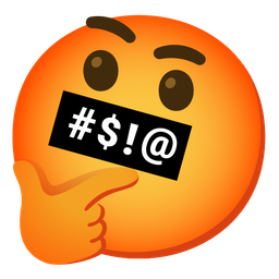 face with symbols on mouth and thinking face